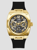 Gold-Tone and Black Silicone Multifunctional Watch | GUESS | Quarzuhren