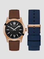 Guess watch women's black leather strap g76030l outlet