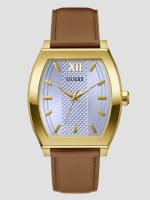 Guess watch men's brown leather strap clearance