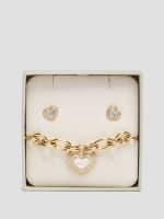 Gold Tone Pearl Heart Bracelet and Stud Earrings Set GUESS Canada