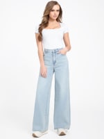 【BAON】24FW★ [BAONHAUS] Mink Brushed Banding Wide Denim PT Lisbeth Wide Leg Denim Pants | GUESS Factory