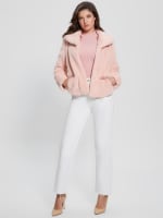 Girls ski jacket check lolly pink with fake fur