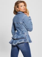 Plus size ruffle denim jacket top