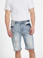 Eco Abby Distressed Straight Denim Shorts | GUESS Factory
