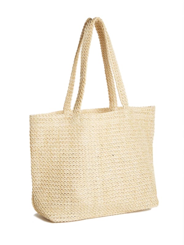 Embroidered Logo Woven Straw Tote GUESS Factory