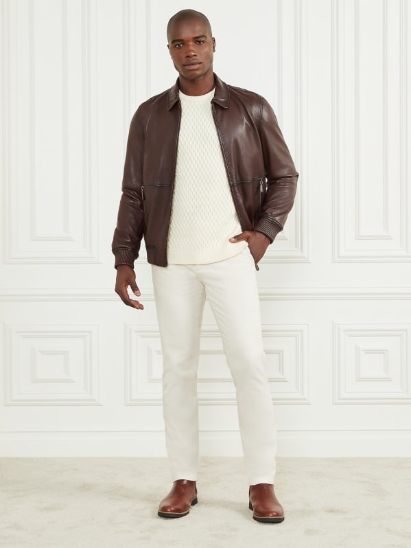 Guess tan leather online jacket
