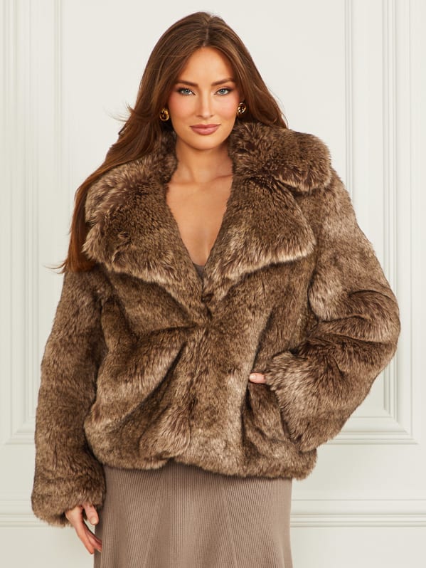 Faux fur coat - Light brown - Ladies