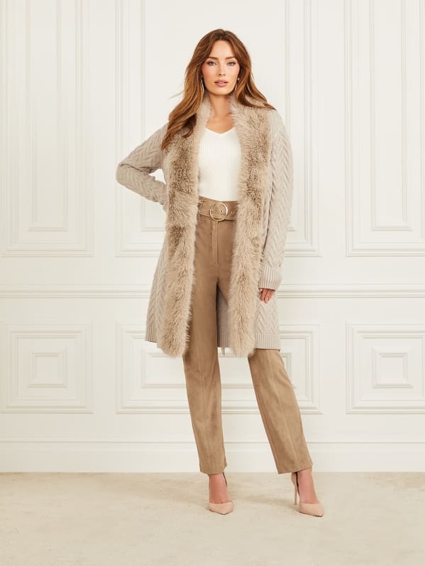 Paula Faux-Fur Long Cardigan Sweater | GUESS