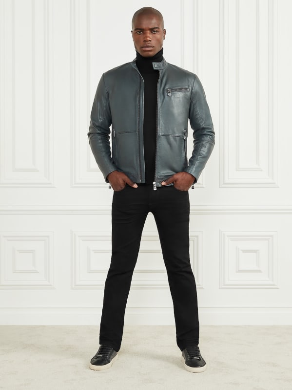 Guess men's black leather jacket hot sale