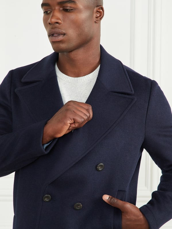 Notched Wool Blend Peacoat GUESS Canada
