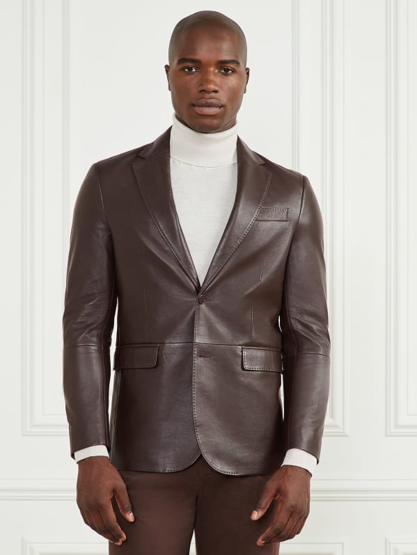 Tan leather blazer discount