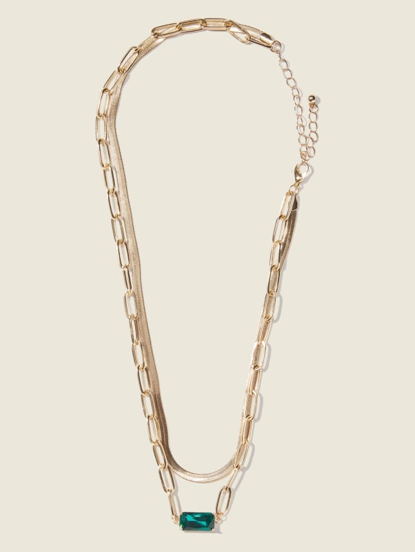 Gold Tone Layered Mixed Chain Necklace GUESS
