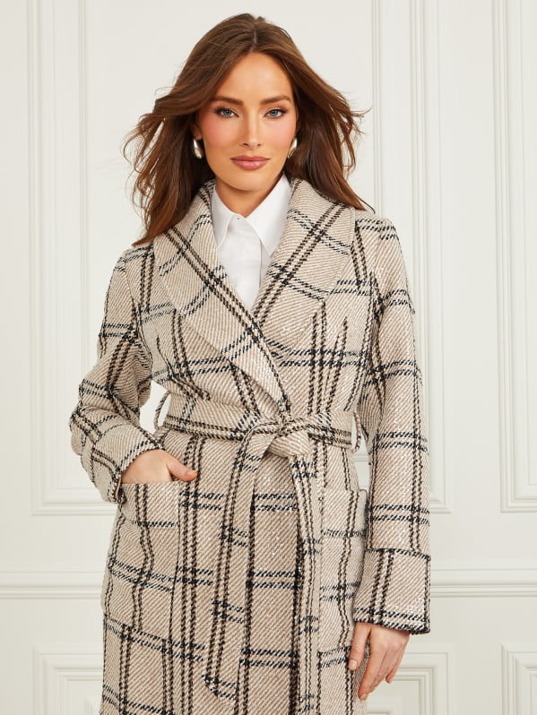 Charlize Sequin Plaid Wrap Coat GUESS
