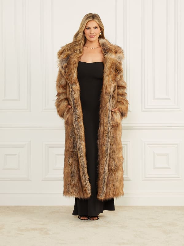 Marciano Stephanie Long Faux-Fur Coat - Yellow - L