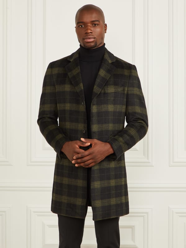 Single Breasted Plaid Coat GUESS Canada