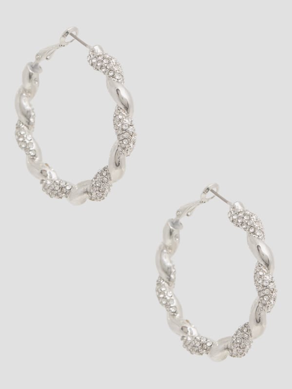 Silver-Tone Rhinestone Twist Hoop Earrings