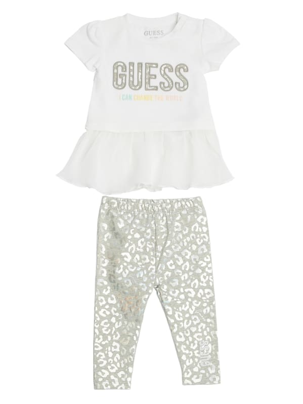 Iridescent Leopard Logo Tee and Leggings Set 3 24M GUESS