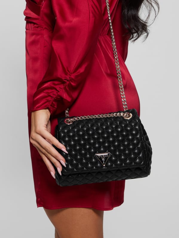 GUESS Eco Rianee Quilted Convertible Crossbody Black One Size