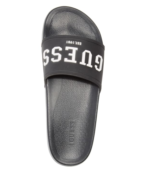 Men's Vegan Logo Pool Sliders in Black/black