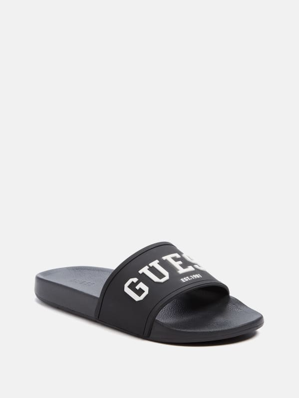 Men's Vegan Logo Pool Sliders in Black/black