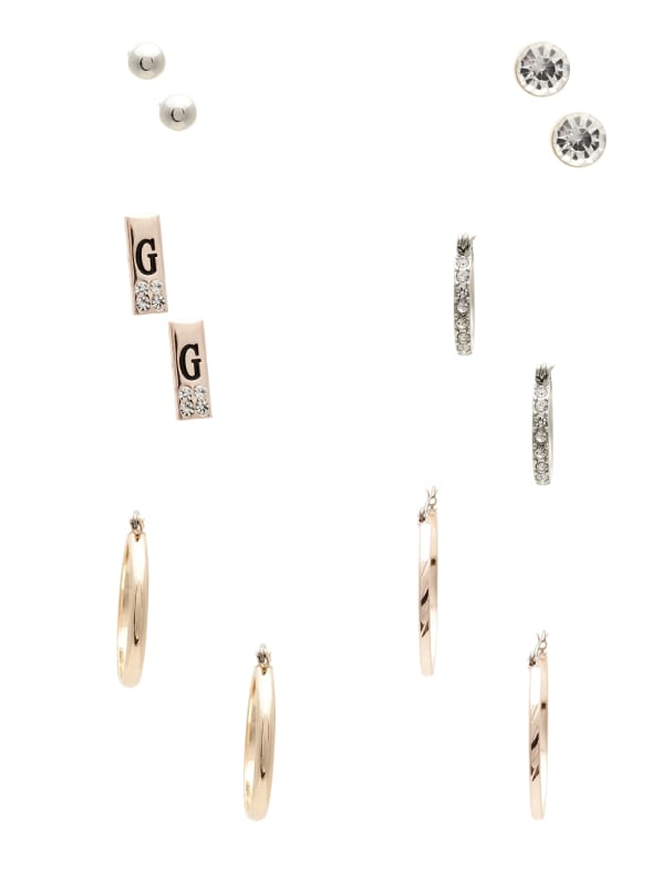 Factory Mixed Metal Hoop and Stud Earrings Set Multi