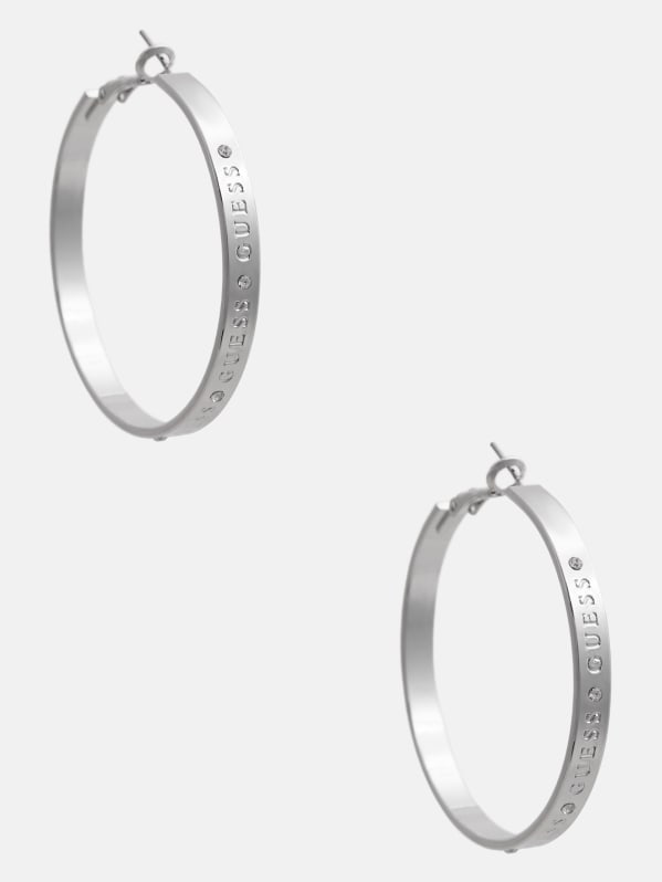 Silver Tone Logo Hoop Earrings GUESS Factory Ca