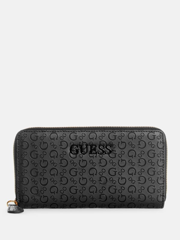 Bowie Debossed Logo Zip-Around Wallet | GUESS Factory