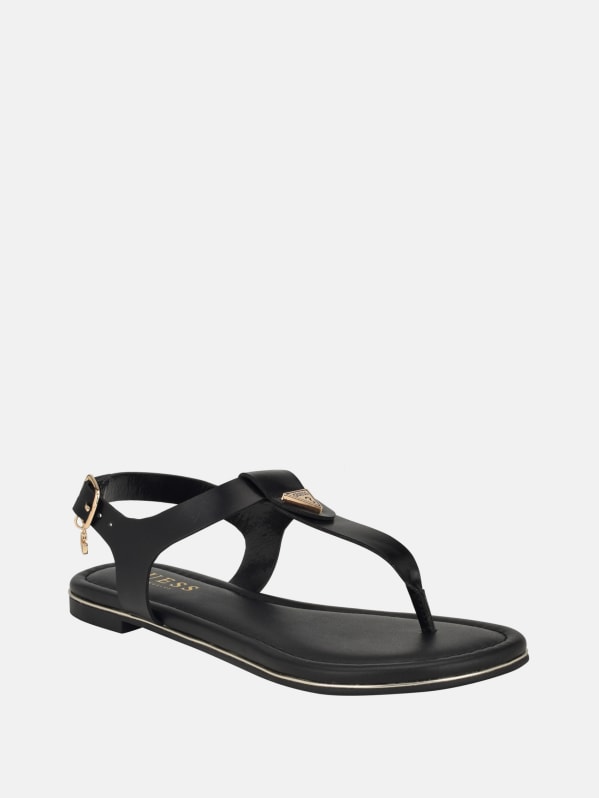 Black leather t strap sandals discount