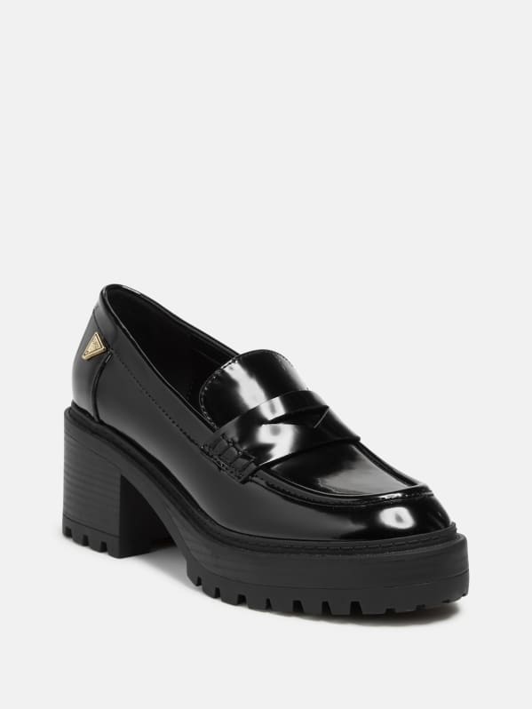 Factory Lifts Block Heel Penny Loafers Black 9