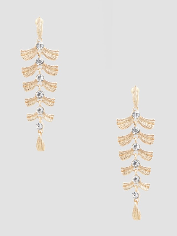 14K Gold Plated Leaf Drop Earrings GUESS