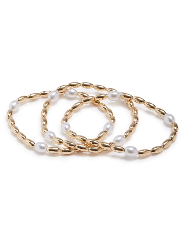 Gold Tone and Faux Pearl Stretch Bracelet Set GUESS Canada