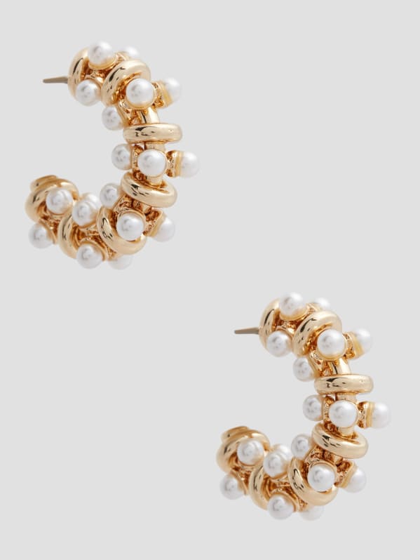 Gold Plated Faux Pearl Hoop Earrings
