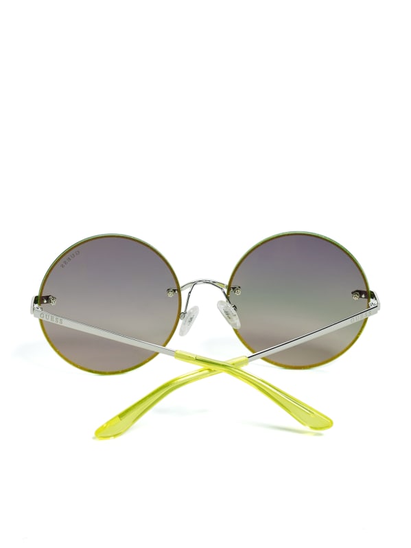 Greyson Glitter Trim Round Sunglasses | GUESS