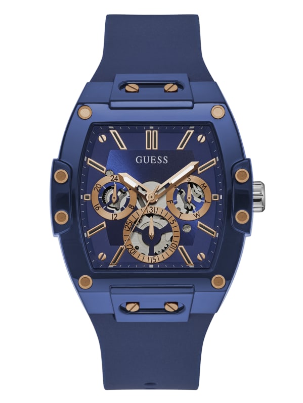 Guess Women ROSE GOLD TONE CASE BLUE SILICONE WATCH GW0034L4