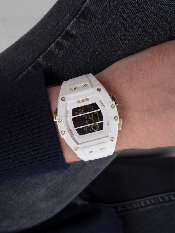 GUESS and | White Digital Gold-Tone Watch