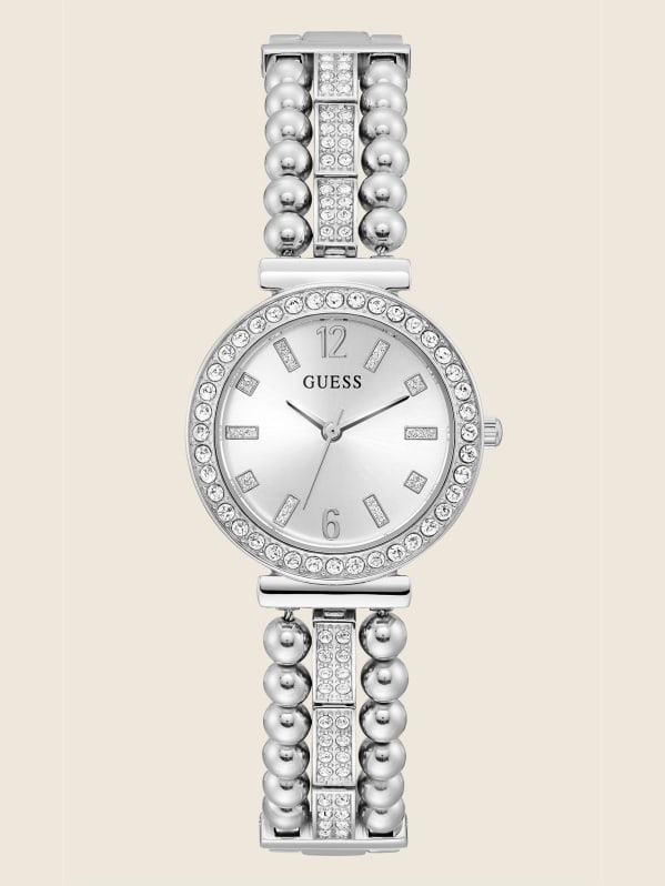 Guess silver tone analog watch clearance