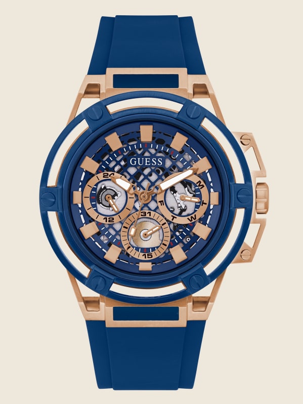 Guess men's blue and rose gold watch sale
