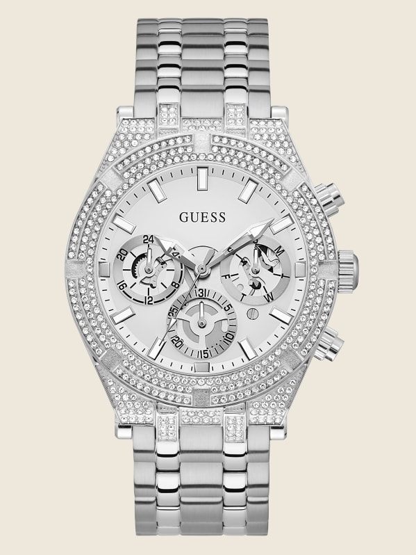 Silver Tone Exposed Dial Multifunction Watch