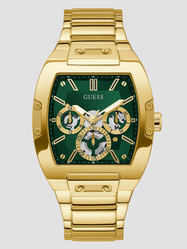 Gold-Tone and Green Multifunction Watch