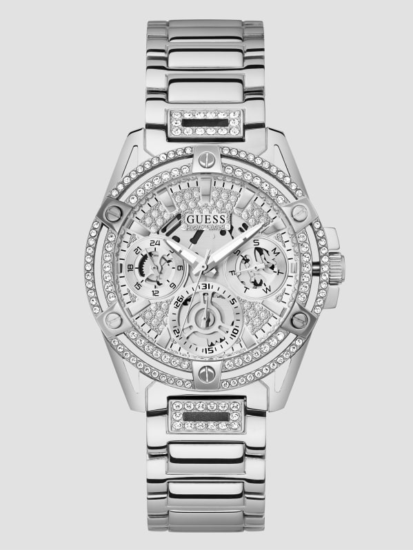 Silver-Tone Rhinestone Cut-Through Watch