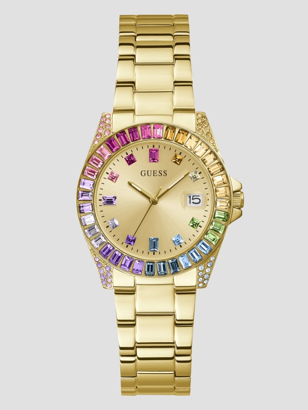 Gold Tone Multicolored Analog Watch GUESS Canada