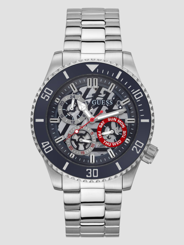 Silver Tone and Navy Multifunction Watch GUESS Canada