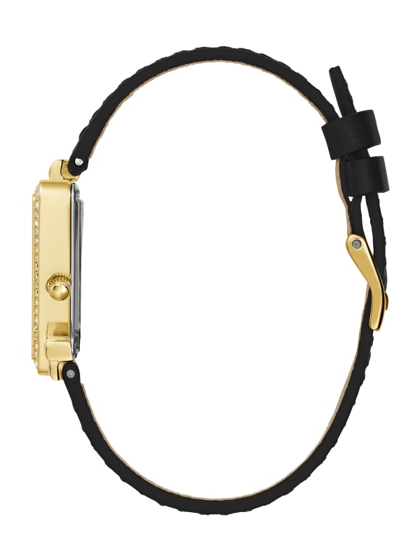 Gold Tone Triangle and Black Leather Analog Watch