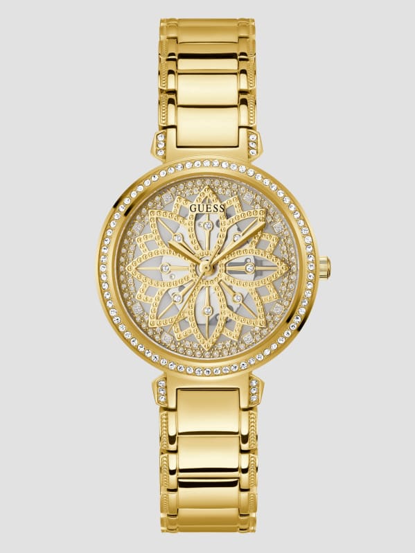 Gold Tone Floral Cut Through Analog Watch GUESS Canada