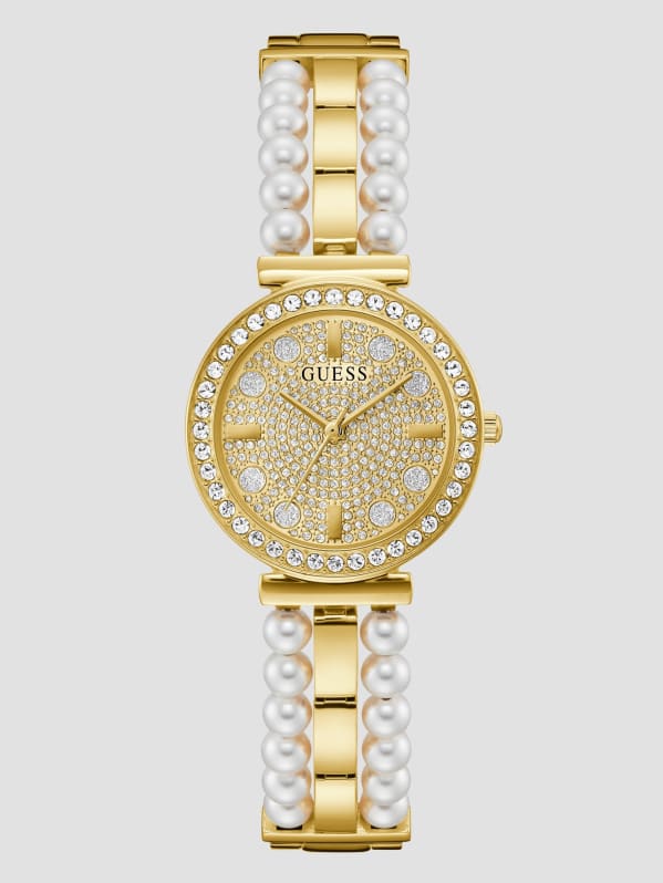 GUESS Gold Tone Diamond And Pearl Analog Watch Gold
