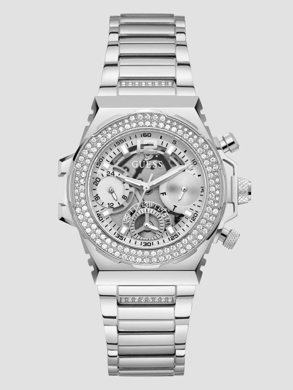 Silver Tone Crystal Cut Through Multifunction Watch GUESS Canada