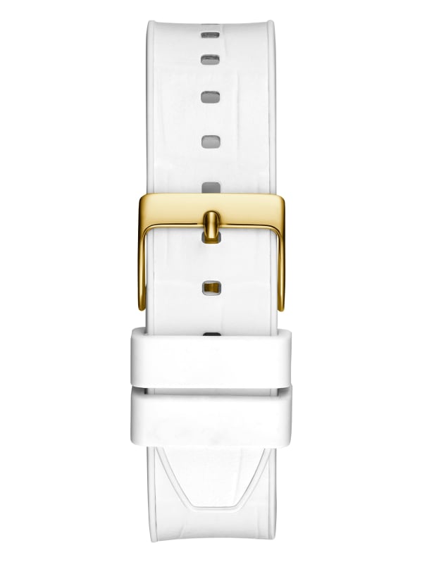 Gold Tone and White Crocodile Leather Multifunction Watch GUESS