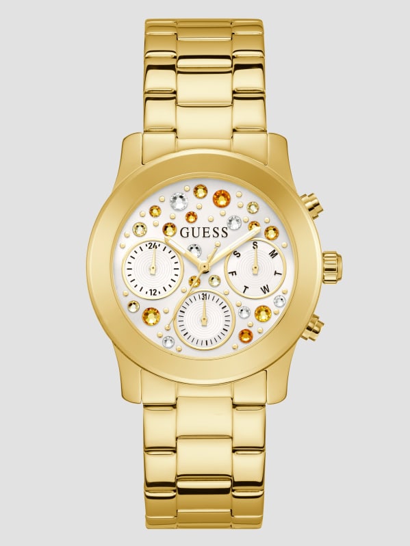 Gold Tone Crystal Multifunction Watch GUESS Canada