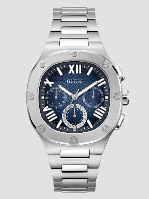 Silver Tone and Blue Multifunction Watch