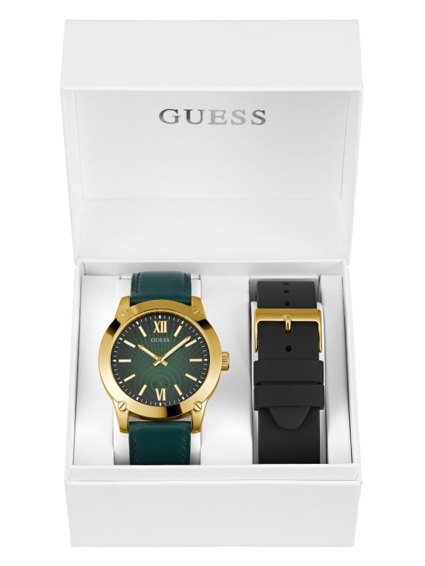 Box GUESS Green Set | and Gold-Tone Analog Watch